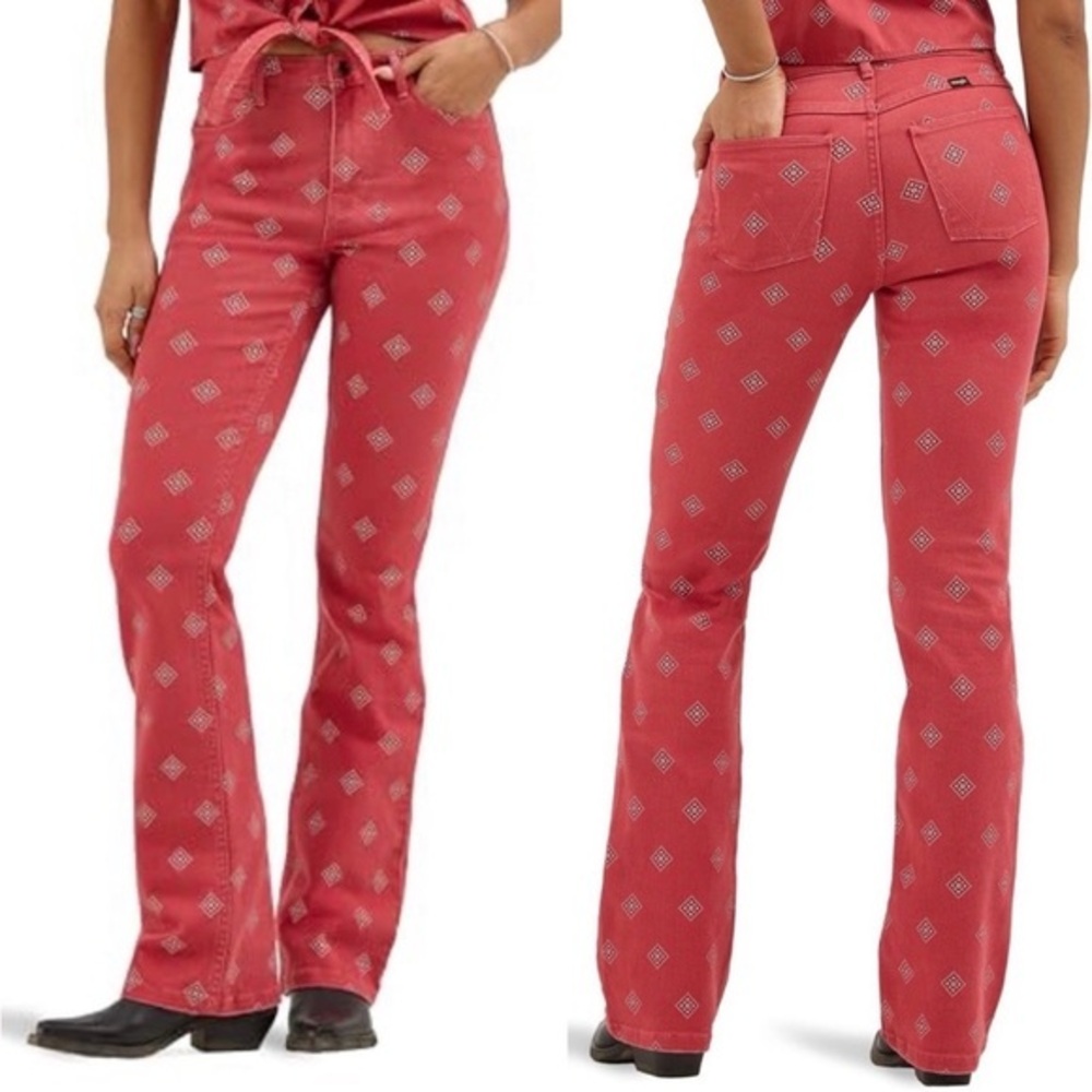 NEW Wrangler High Rise Bootcut Bandana Jean Red Diamond Western Cowgirl Festival - Picture 5 of 13